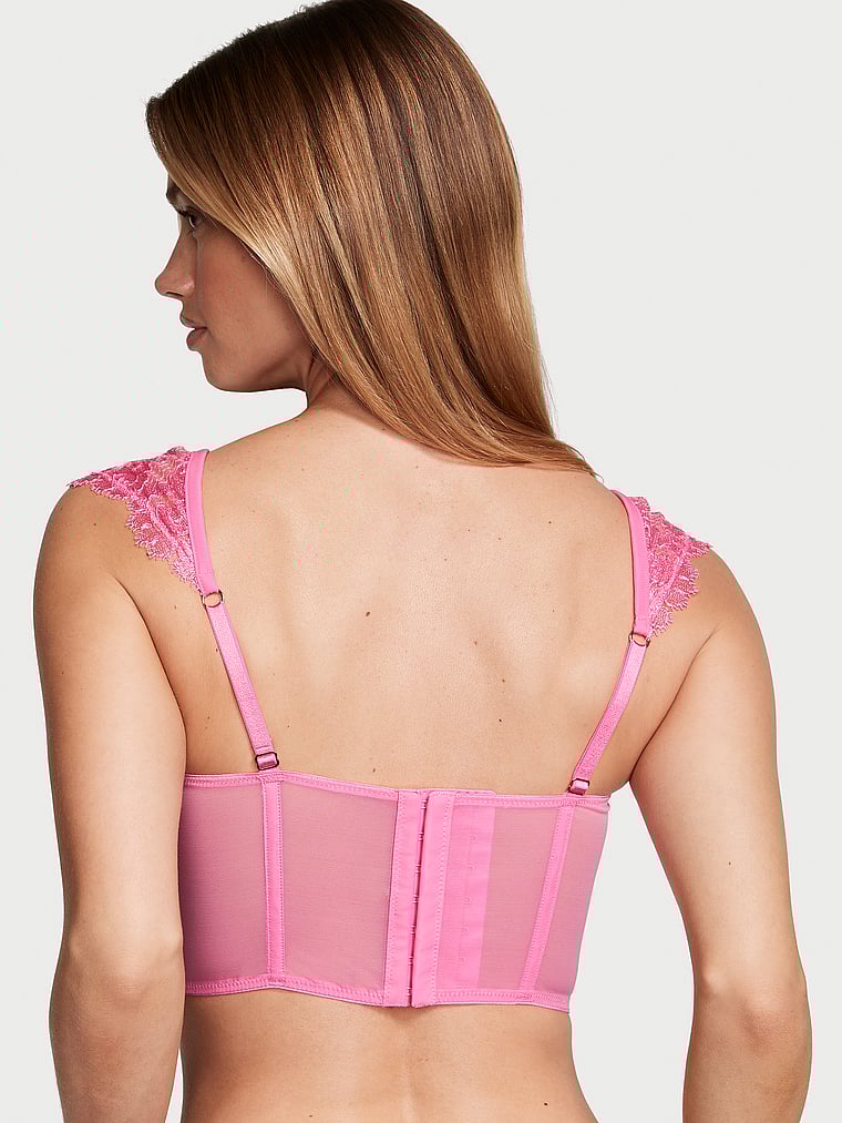 Victoria's Secret, Dream Angels Boho Floral Embroidery Cap-Sleeve Corset Top, Tickled Pink, onModelBack, 4 of 4 Maggie is 5'7" and wears 32B or Small
