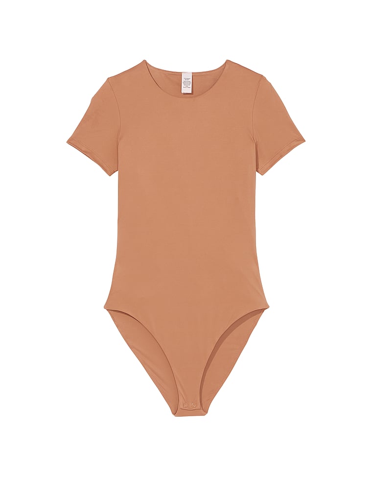 Victoria's Secret, Victoria's Secret Feathersoft Essentials Short-Sleeve Bodysuit, Toffee, offModelFront, 3 of 3