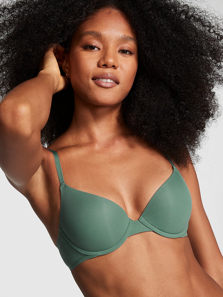 PINK Wear Everywhere Wear Everywhere Push-Up Bra, Fresh Forest, onModelFront, 1 of 6 Serguelen is 5'10" and wears 34B or Small