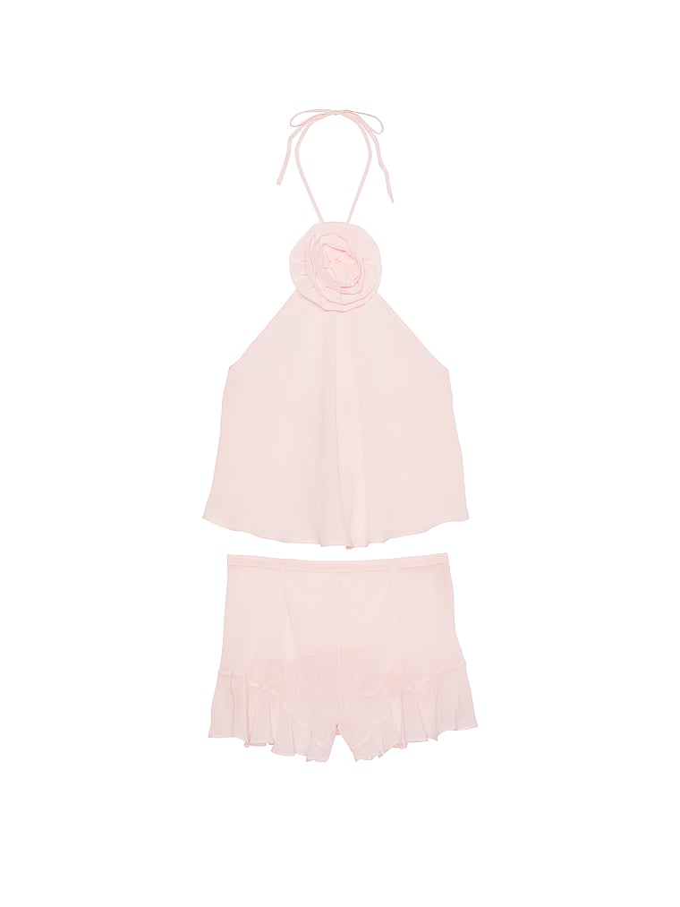 Chiffon Rosette Halter Cami & Shorts Set