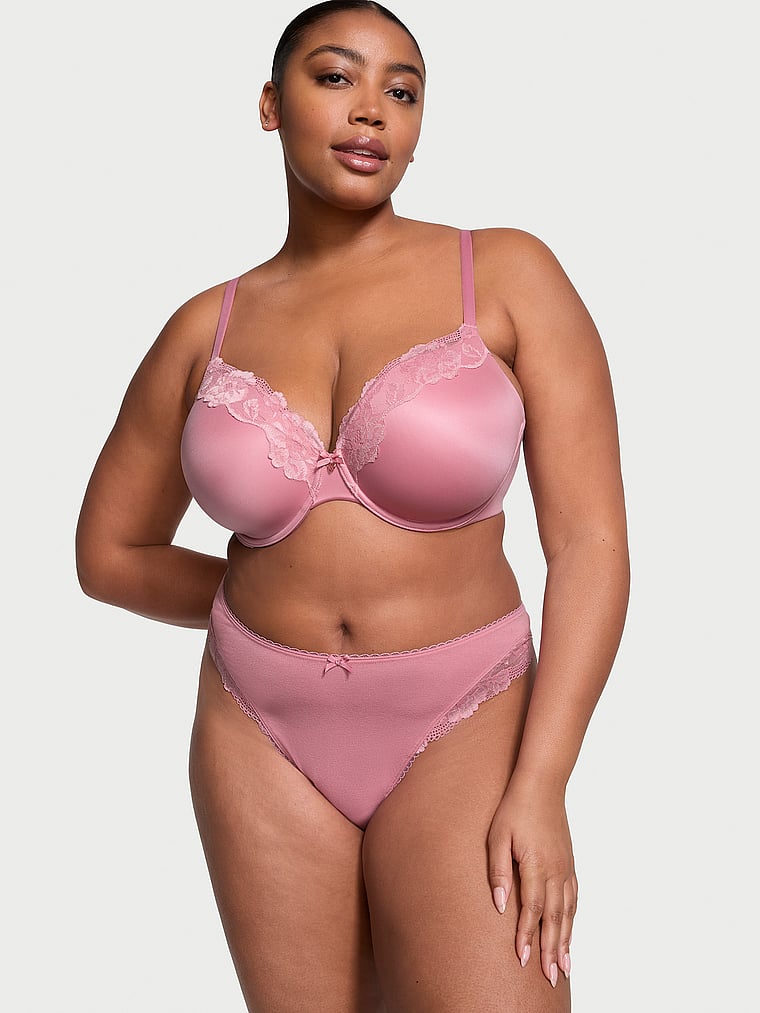 Victoria's Secret, Body by Victoria Lightly Lined Full-Coverage Lace-Trim Bra, Dusk Mauve, onModelSide, 4 of 4 Brianna is 5'10" and wears 38DD (E) or Extra Large