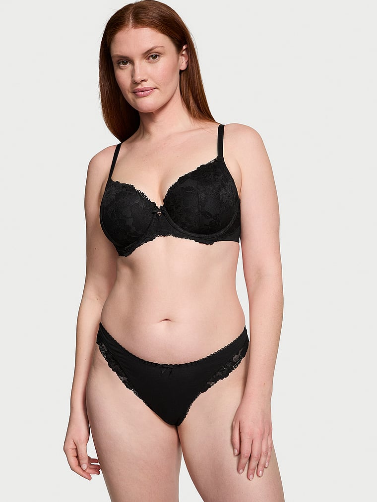 Victoria's Secret, Body by Victoria Lightly Lined Lace-Cup Demi Bra, Black, onModelSide, 2 of 4 Katy is 5'11" or 180cm and wears 36D or Large