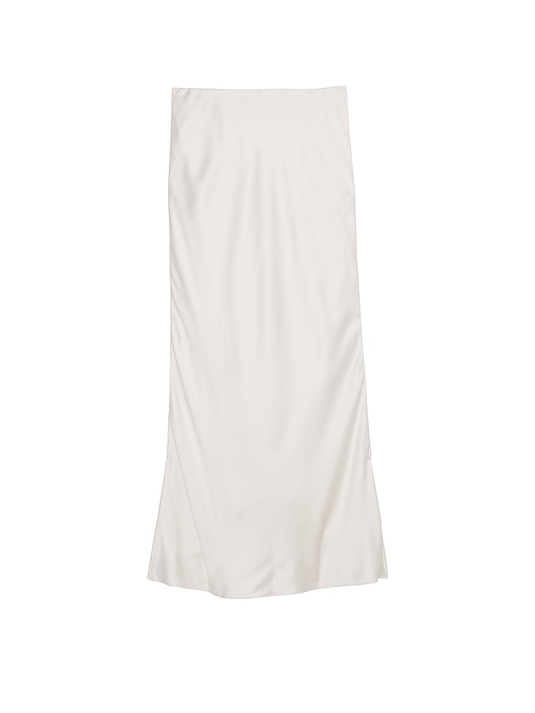 Victoria's Secret, Victoria's Secret Satin Maxi Skirt, COCONUT WHITE, offModelFront, 4 of 4