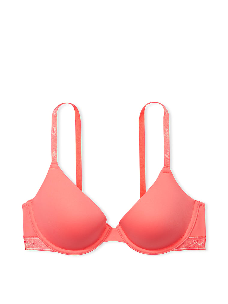 PINK Wear Everywhere Wear Everywhere Lightly Lined T-Shirt Bra, Crazy For Coral, offModelFront, 2 of 4