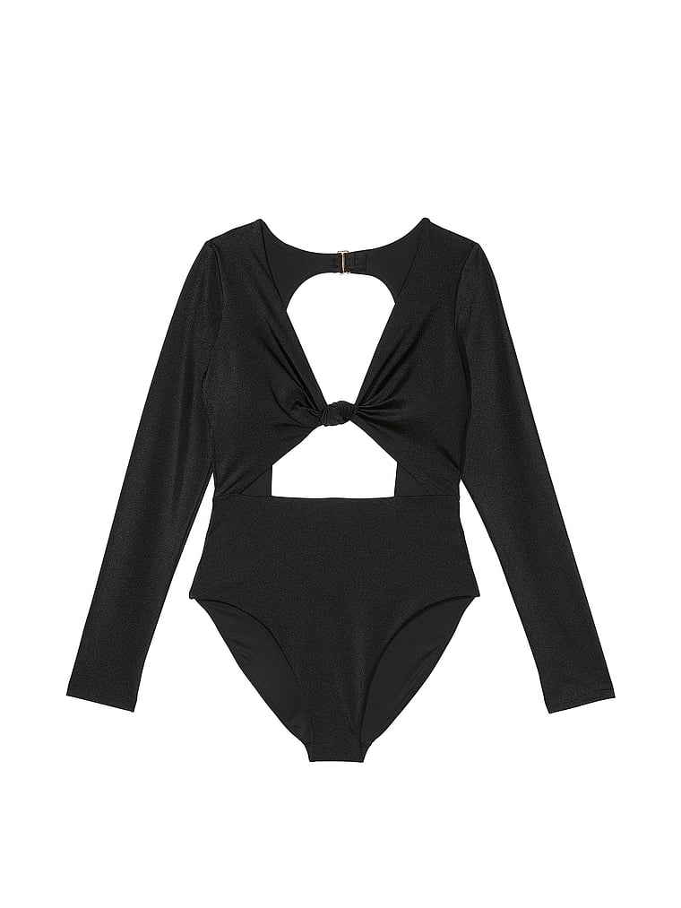 Knotted Long-Sleeve One-Piece Swimsuit