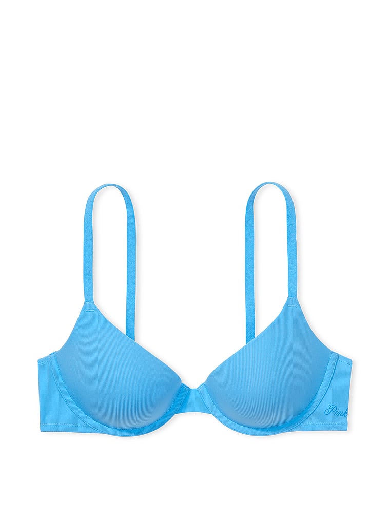 PINK Wear Everywhere Wear Everywhere Lightly Lined T-Shirt Bra, Castaway Blue, offModelFront, 2 of 4