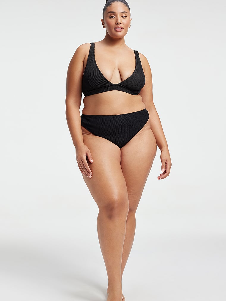 Victoria's Secret, Good American Always Fits Good High-Waist Bikini Bottom, Black, onModelFront, 1 of 3