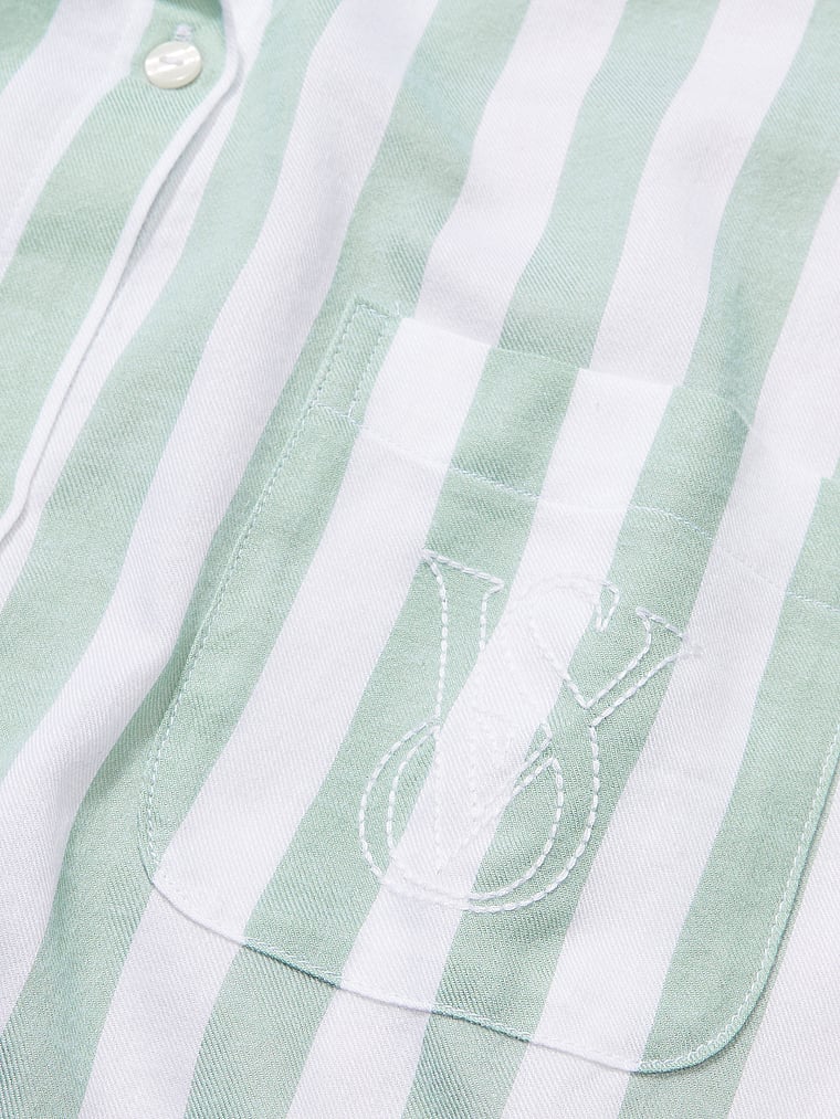 Victoria's Secret, Victoria's Secret Modal-Cotton Long Pajama Set, Seasalt Green Stripe, detail, 4 of 4