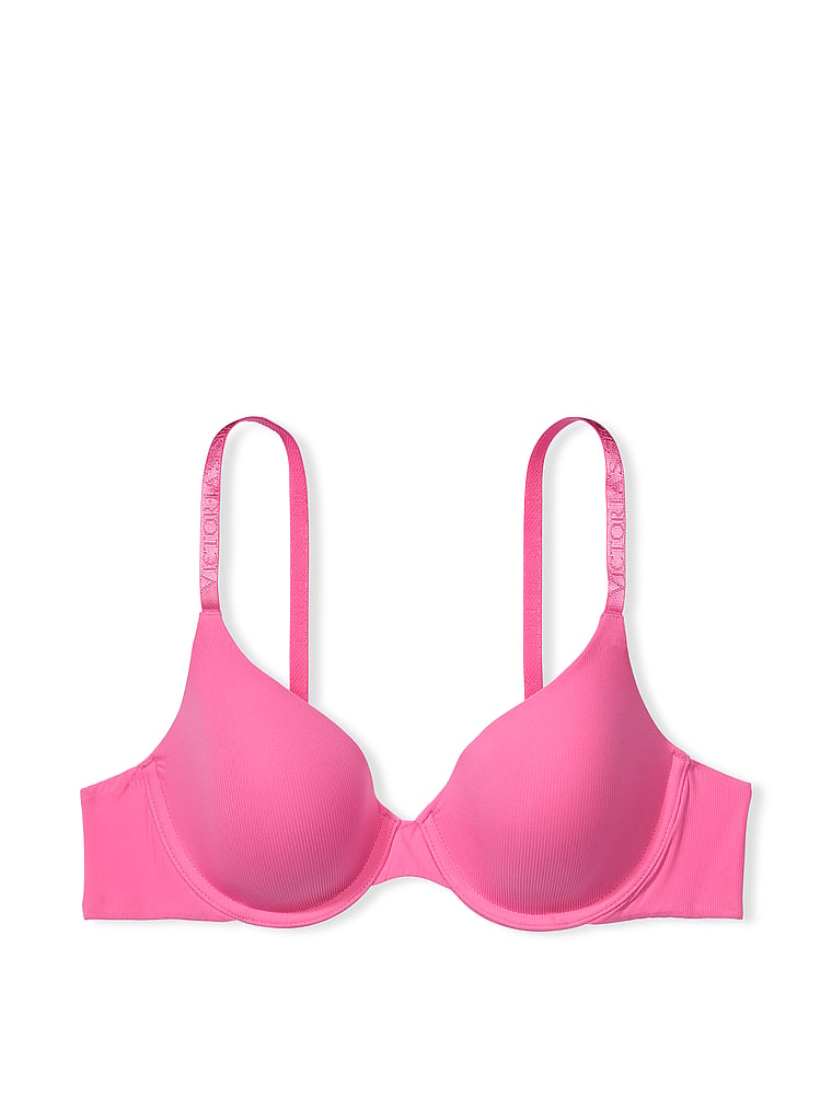 Victoria's Secret, The T-shirt Lightly Lined Full-Coverage Micro-Rib Bra, Hollywood Pink, offModelFront, 4 of 4