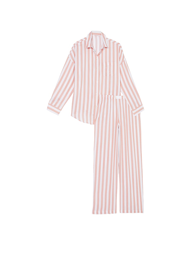 Victoria's Secret, Victoria's Secret Modal-Cotton Long Pajama Set, Toasted Sugar Stripes, offModelFront, 3 of 4