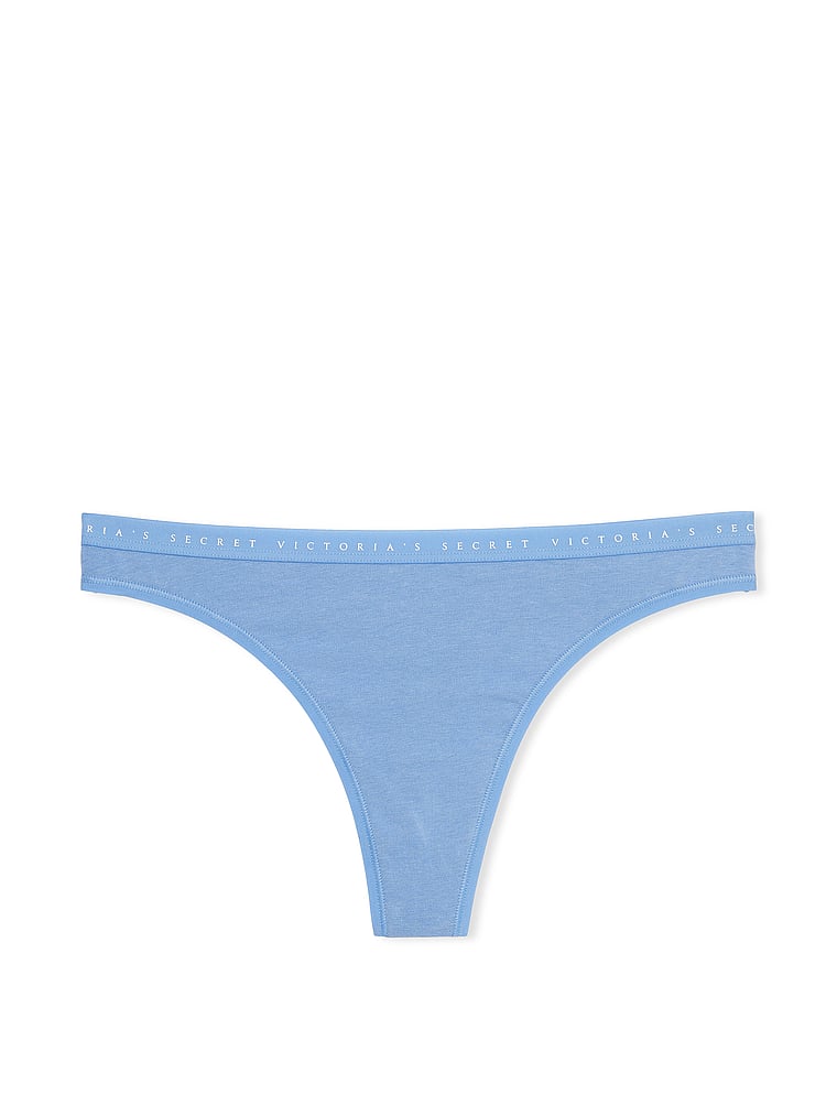 Victoria's Secret, Victoria's Secret Stretch Cotton Thong Panty, Blue Bonnet, offModelFront, 3 of 3