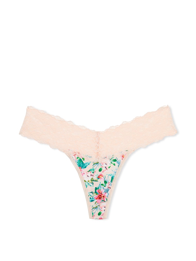 Victoria's Secret, The Lacie new Lace-Waist Cotton Thong Panty, Vivid Tropical, offModelFront, 3 of 3