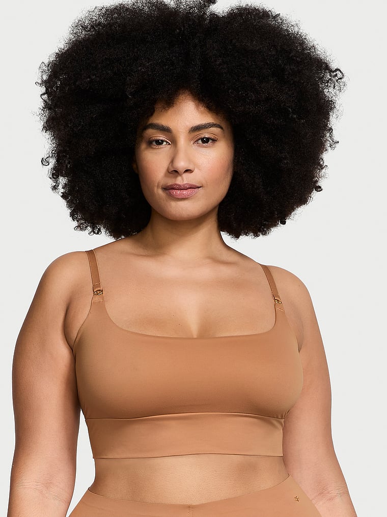 Victoria's Secret, Victoria's Secret Feathersoft Essentials Bralette, Beige, onModelFront, 1 of 5 Shadia  is 5'11" and wears Extra Extra Large