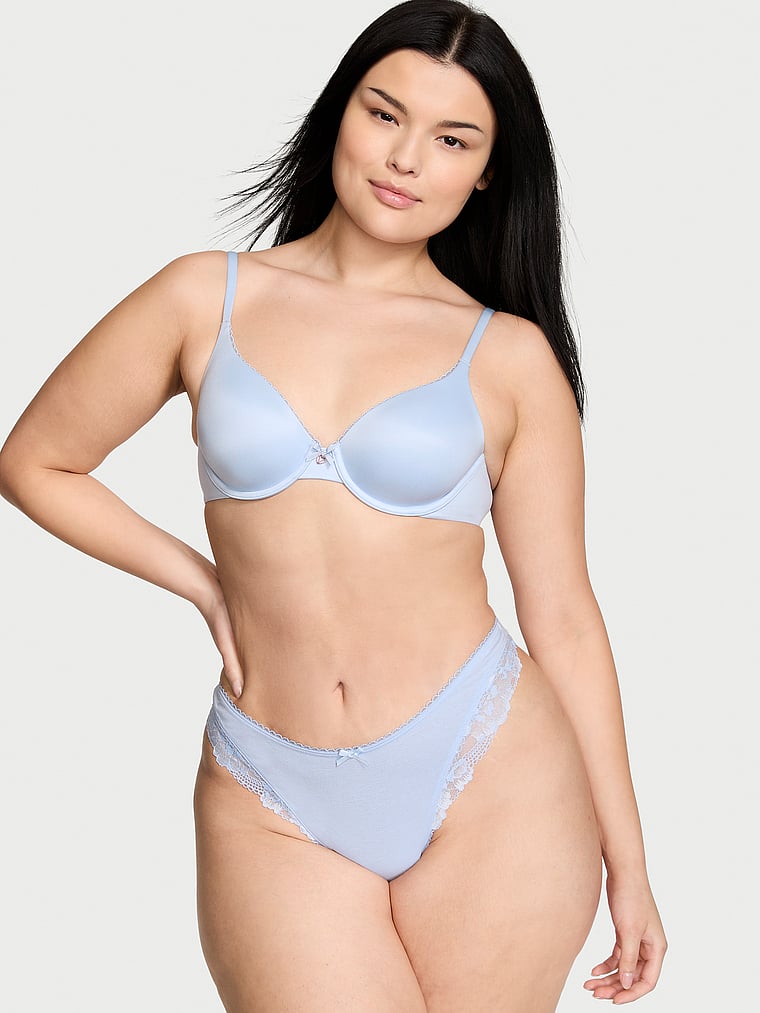 Victoria's Secret, Body by Victoria Lightly Lined Full-Coverage Smooth Bra, Blue Crescent, onModelSide, 1 of 4 Alicia is 5'8" and wears 34B or Small