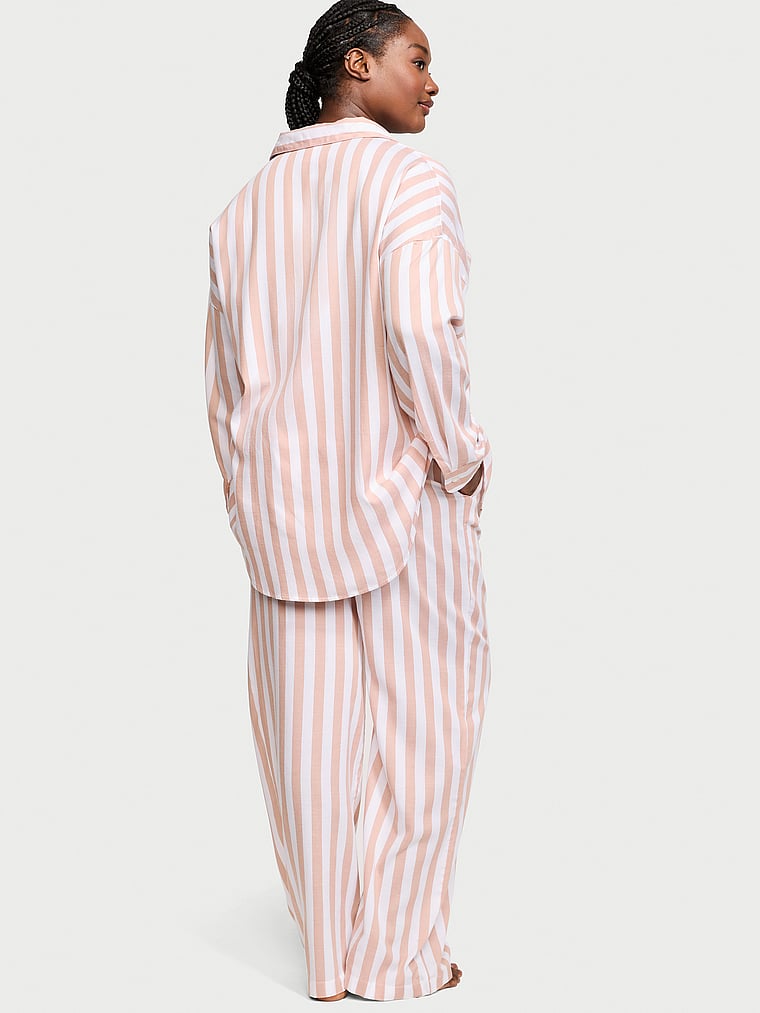 Victoria's Secret, Victoria's Secret Modal-Cotton Long Pajama Set, Toasted Sugar Stripes, onModelBack, 2 of 4
