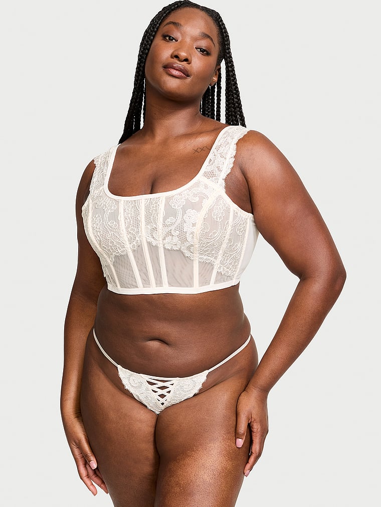 Victoria's Secret, Dream Angels Lace Corset Top, Coconut White, onModelSide, 4 of 4 Grace is 5'11" and wears 38DD (E) or Large