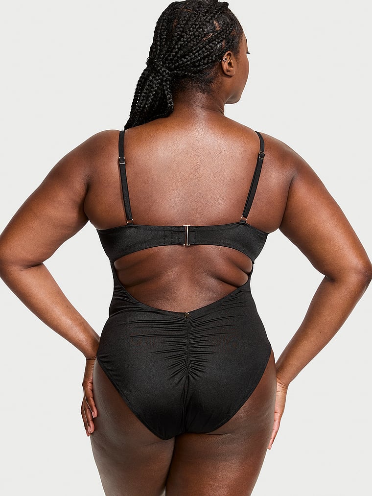 Victoria's Secret, Victoria's Secret Swim Knotted One-Piece Swimsuit, Black, onModelBack, 2 of 3 Grace is 5'11" and wears Large