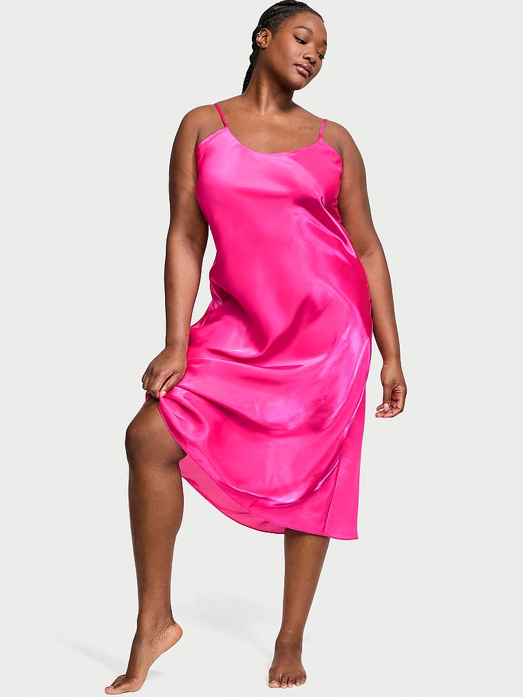 Victoria's Secret, Victoria's Secret Organza Midi Slip Dress, Forever Pink, onModelFront, 1 of 3 Grace is 5'11" or 180cm and wears Large