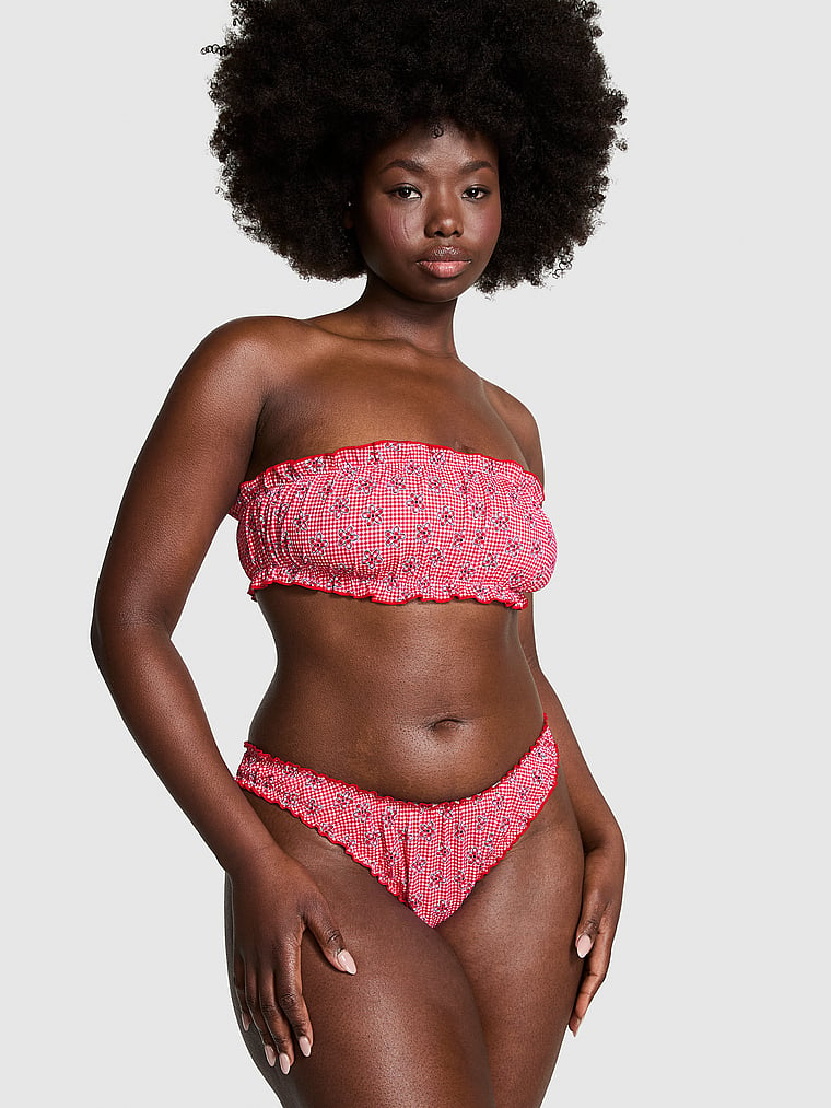 PINK by Frankies Bikinis Rosalind Bandeau Bikini Top, Ladybug Lane, onModelFront, 1 of 3 Fanta is 5'11" and wears 34D or Medium