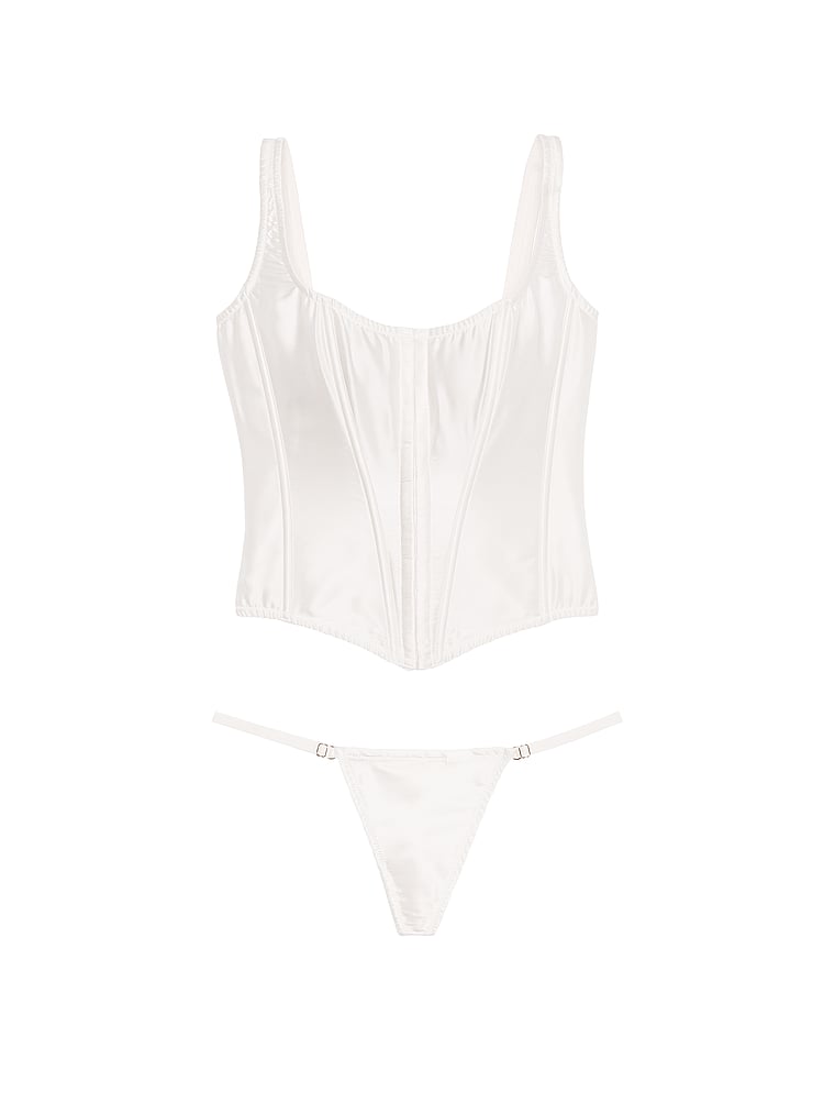Victoria's Secret, Very Sexy The Classic Silk Corset Set, Coconut White, offModelFront, 3 of 3