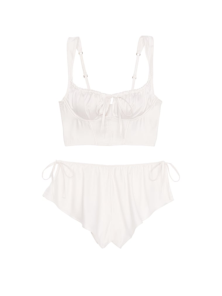 Victoria's Secret, Victoria's Secret Satin Corset Top & Shorts Set, Coconut White, offModelFront, 3 of 3