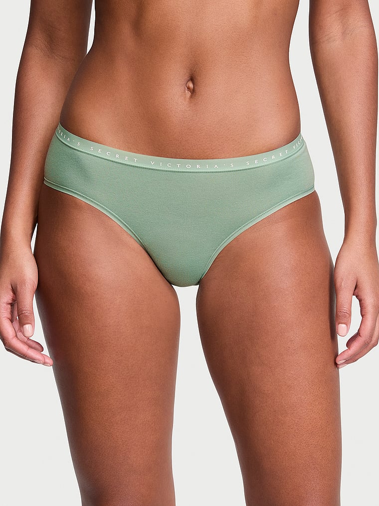 Victoria's Secret, Victoria's Secret Stretch Cotton Hiphugger Panty, Seasalt Green, onModelFront, 1 of 4 Ange-Marie is 5'10" and wears Small
