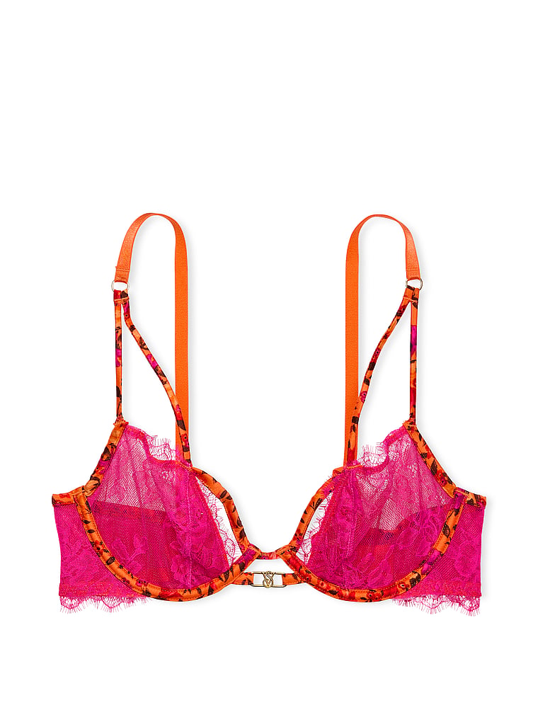 Victoria's Secret, Very Sexy Rose Lace Shine Unlined Demi Bra, Tropical Print, offModelFront, 3 of 4