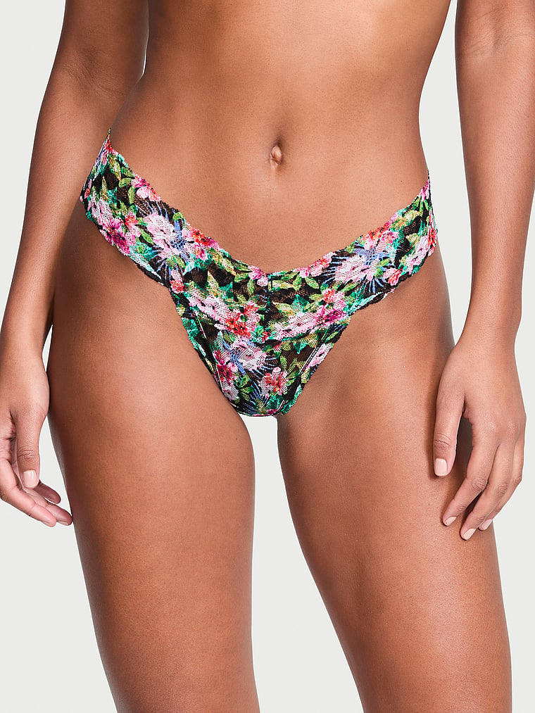 Victoria's Secret, The Lacie new Lace Thong Panty, Black Tropical, onModelFront, 1 of 3 Ange-Marie is 5'10" and wears Small