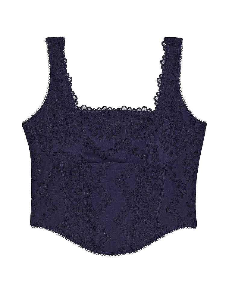PINK Bralettes & Bra Tops The Cinched Corset Top, Midnight Navy, offModelFront, 3 of 4