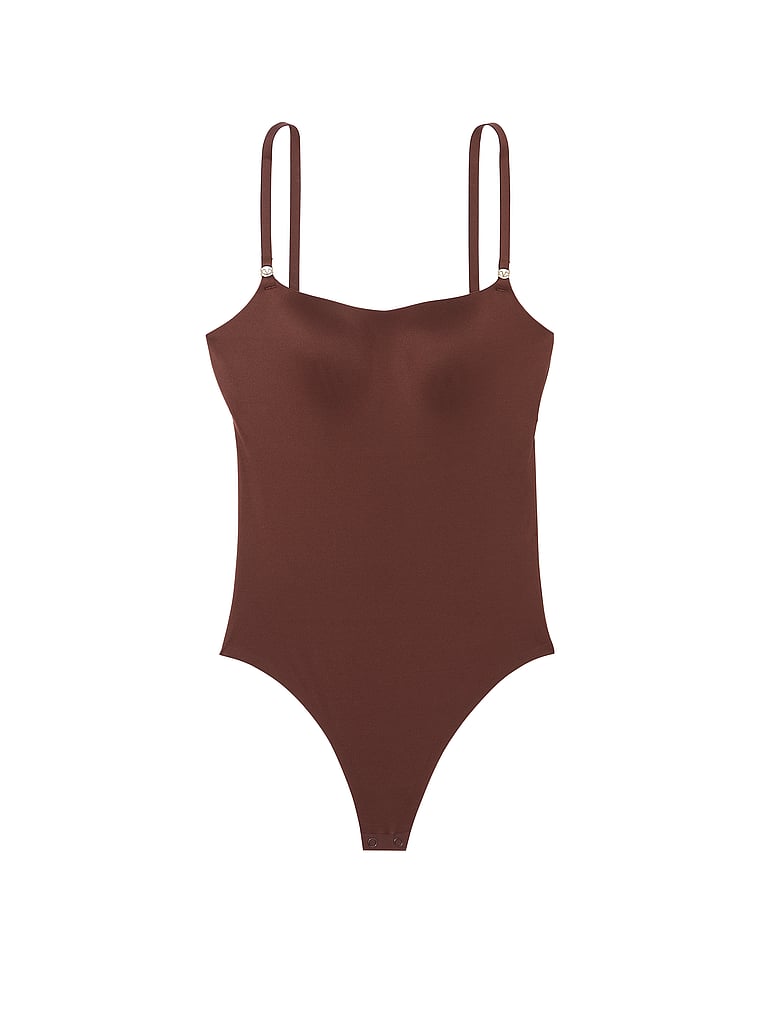 Victoria's Secret, Victoria's Secret Feathersoft Essentials Lightly Lined Bodysuit, Brown, offModelFront, 3 of 3