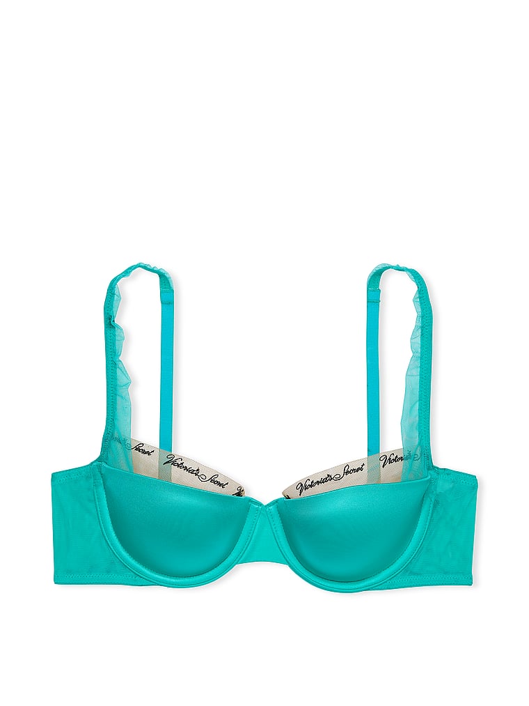 Victoria's Secret, Very Sexy Smooth Logo Embroidery Lightly Lined Balconette Bra, Aqua Sea, offModelFront, 3 of 3
