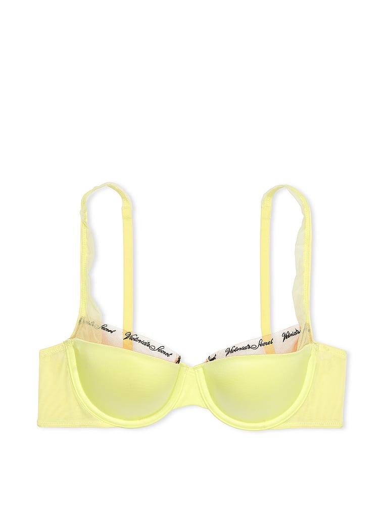 Victoria's Secret, Very Sexy Smooth Logo Embroidery Lightly Lined Balconette Bra, Citron Glow, offModelFront, 3 of 3