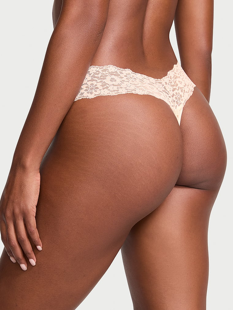 Victoria's Secret, The Lacie new Lace-Waist Cotton Thong Panty, Vivid Tropical, onModelBack, 2 of 3 Tsheca  is 5'9" and wears Small
