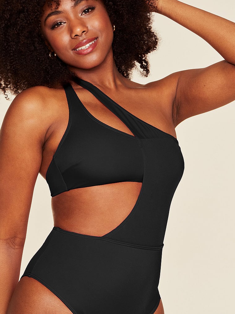 Victoria's Secret, Adore Me Alaine Swim One Piece, Jet Black, onModelSide, 3 of 4