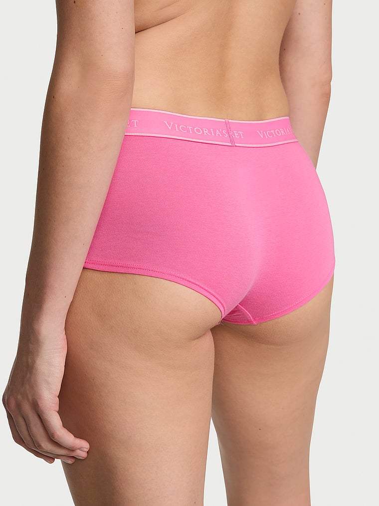 Victoria's Secret, Cotton Logo Cotton Boyshort Panty, Hollywood Pink, onModelBack, 2 of 3 Mackenzie is 5'10" and wears Small