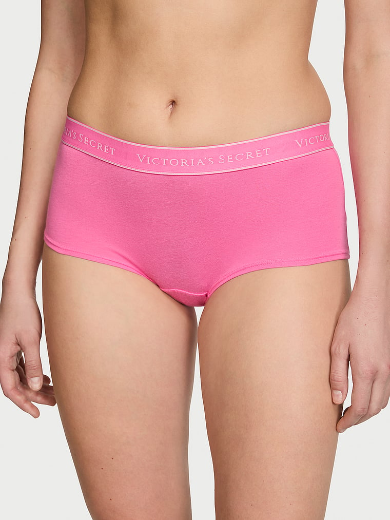 Victoria's Secret, Cotton new Logo Cotton Boyshort Panty, Hollywood Pink, onModelFront, 1 of 3 Mackenzie is 5'10" and wears Small