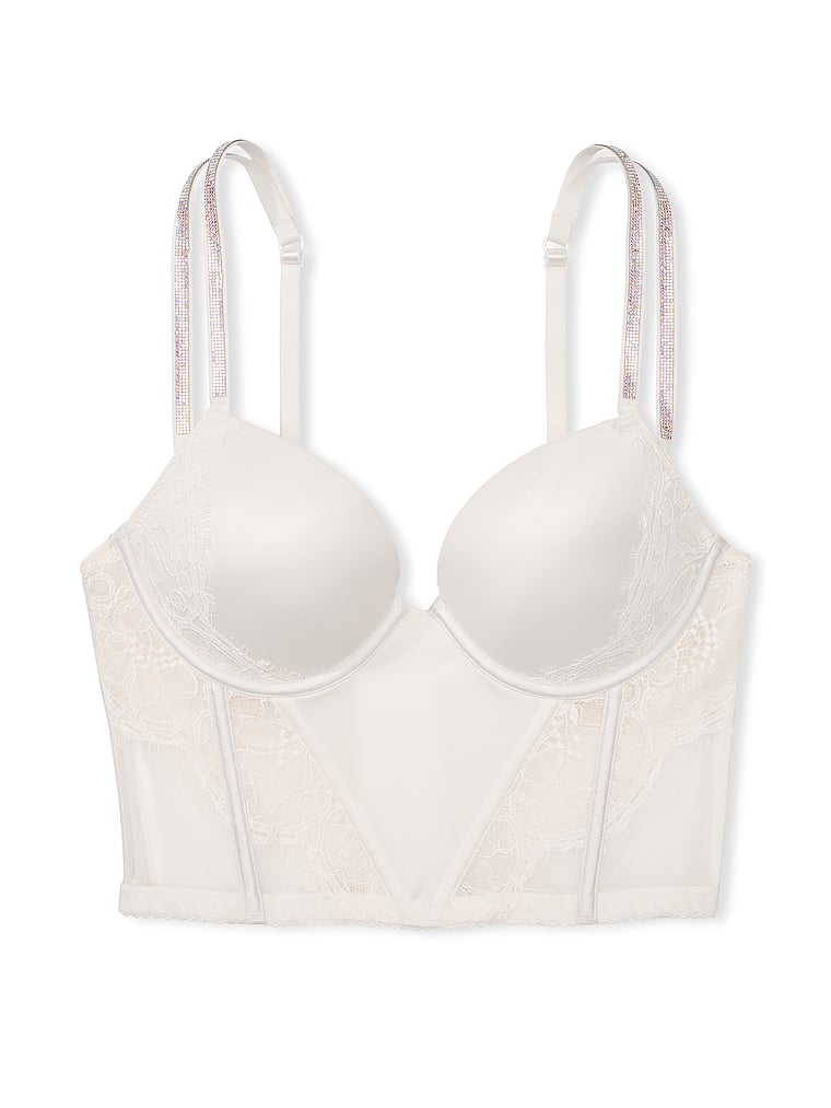 Victoria's Secret, Very Sexy Double Shine Strap Push-Up Corset Top, Coconut White, offModelFront, 5 of 5