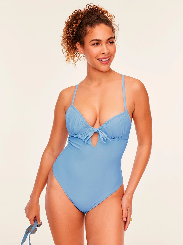 Victoria's Secret, Adore Me Annabee Swim One-Piece, Chambray Blue, onModelFront, 1 of 6