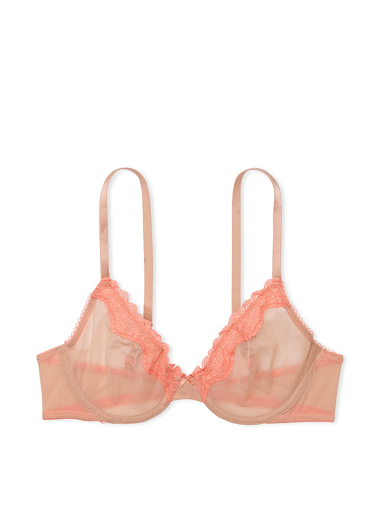 Victoria's Secret, Victoria's Secret Tease Lace-Trim Unlined Demi Bra, Evening Blush, offModelFront, 4 of 4