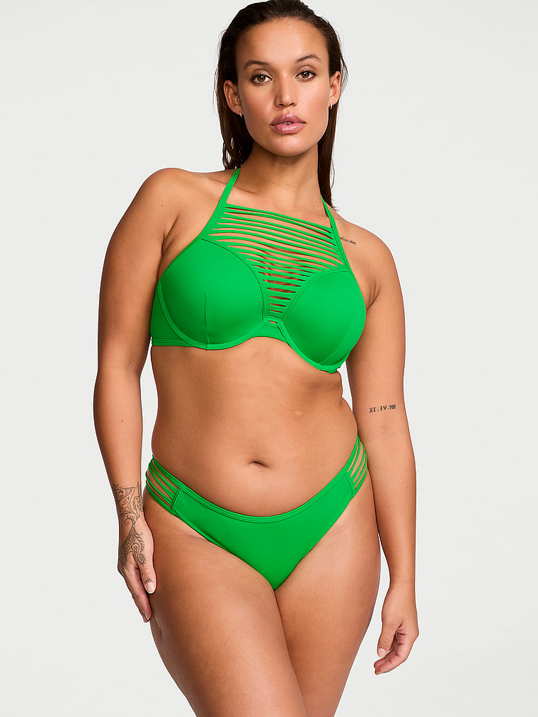 Victoria's Secret, Victoria's Secret Swim VS Archives Swim Strappy Hipster Brazilian Bikini Bottom, Island Jade, onModelBack, 2 of 3 Sofia  is 5'8" and wears Large