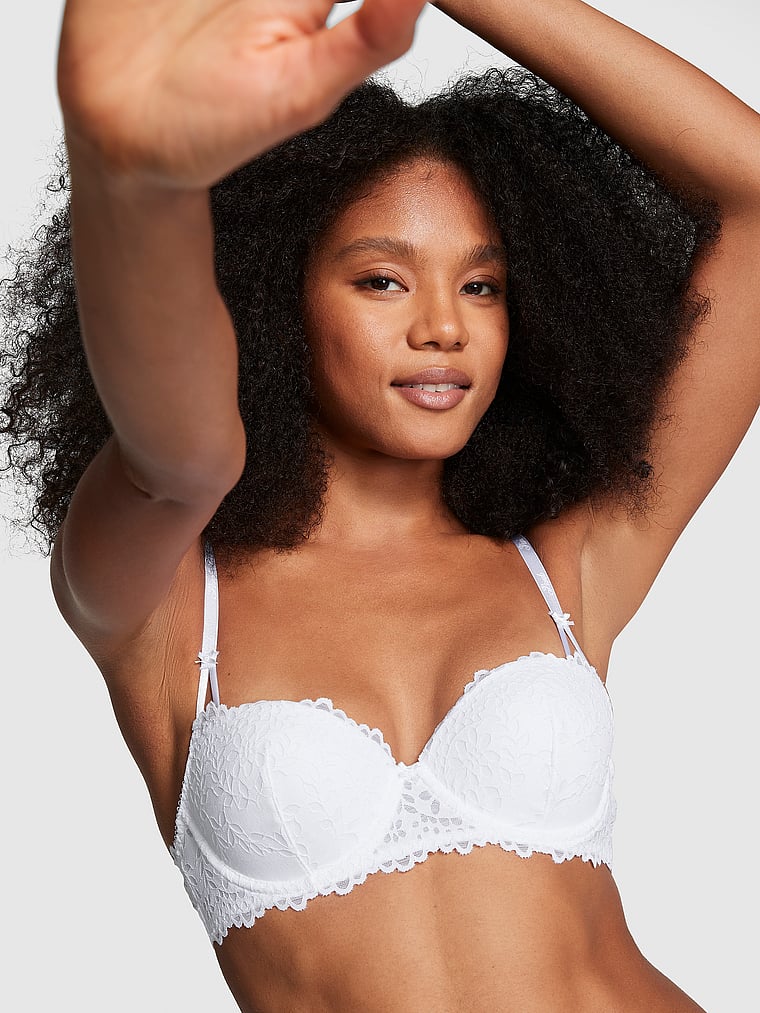 PINK Wink Push-Up Balconette Bra, Optic White, onModelFront, 1 of 4 Serguelen is 5'10" and wears 34B or Small