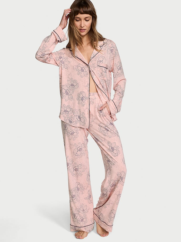 Victoria's Secret, Victoria's Secret new Modal Long Pajama Set, Pink Outline Floral, onModelFront, 1 of 4 Ari is 5'9" and wears S/Regular