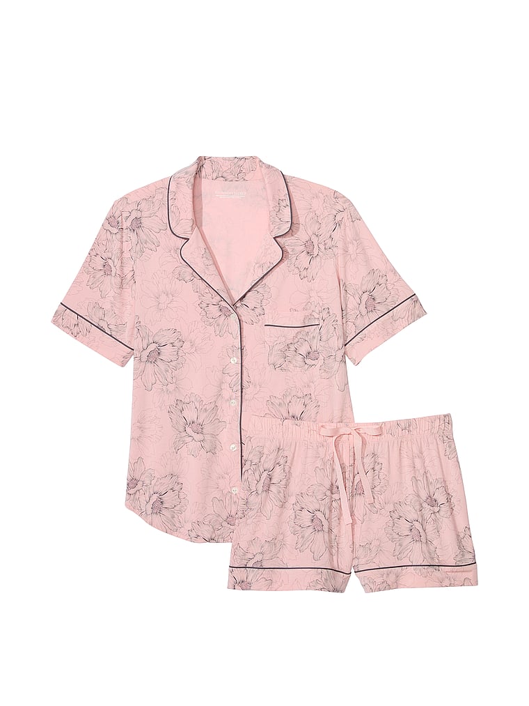 Victoria's Secret, Victoria's Secret new Modal Short Pajama Set, Pink Outline Floral, offModelFront, 4 of 4