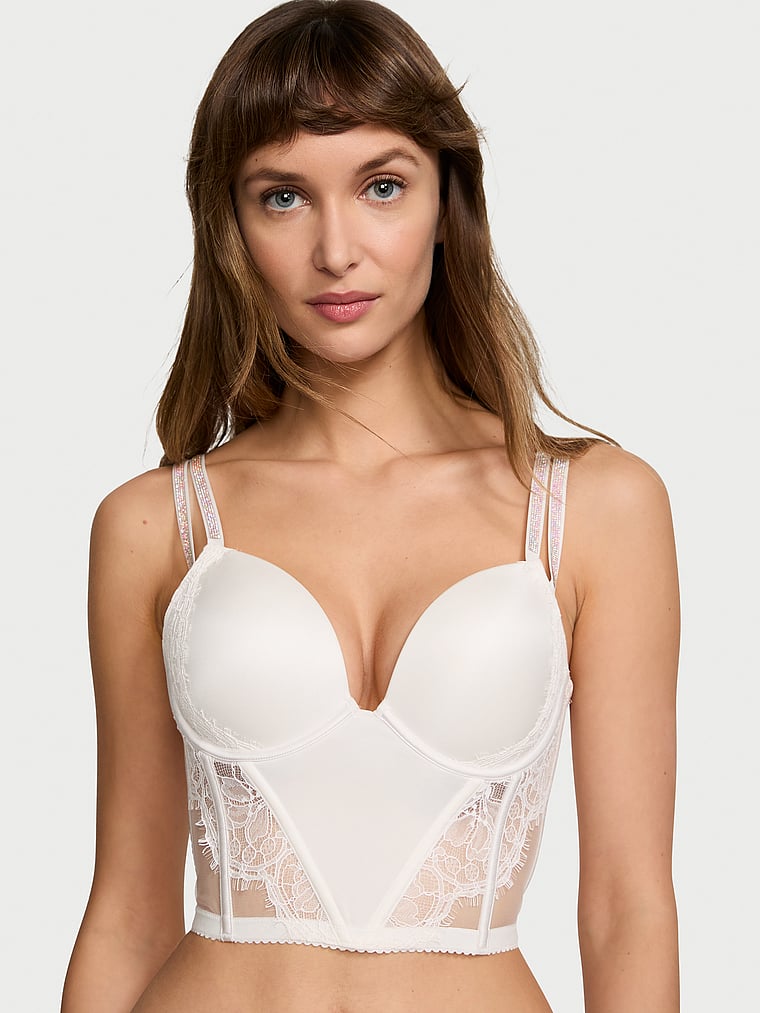 Victoria's Secret, Very Sexy Double Shine Strap Push-Up Corset Top, Coconut White, onModelFront, 1 of 5 Ari is 5'9" and wears 34B or Small