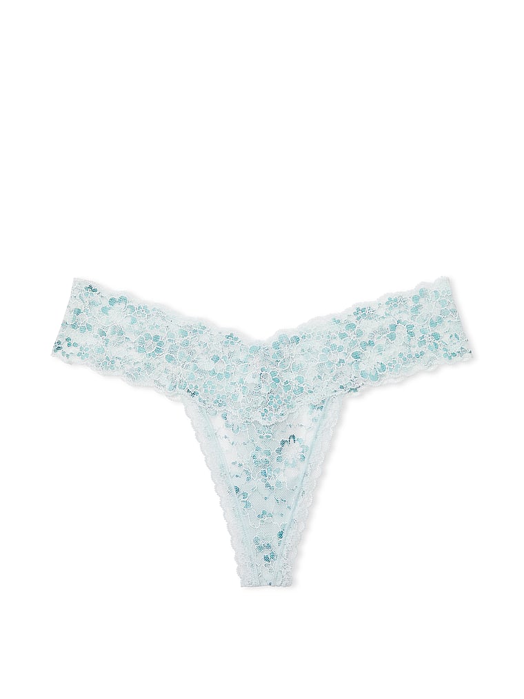 Victoria's Secret, The Lacie Lace Thong Panty, Ballad Blue, offModelFront, 2 of 4