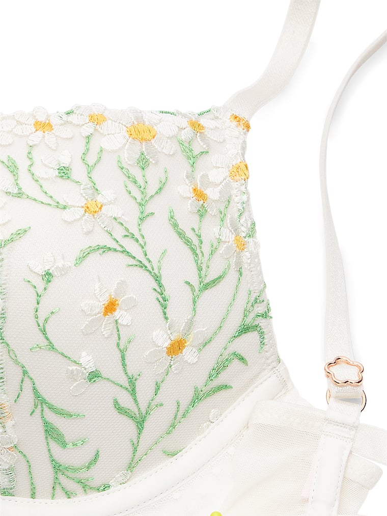 Victoria's Secret, Dream Angels Daisy Chain Embroidery Push-Up Bra, White Daisies, onModelBack, 3 of 5