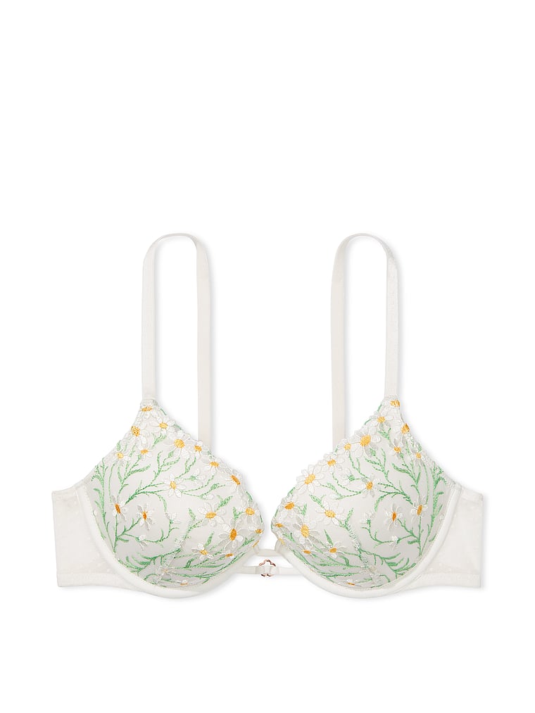 Victoria's Secret, Dream Angels Daisy Chain Embroidery Push-Up Bra, White Daisies, offModelFront, 4 of 5