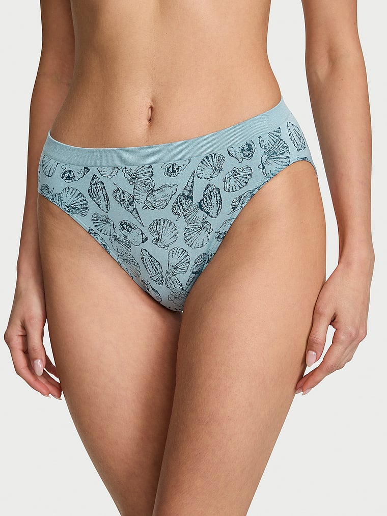 Victoria's Secret, Seamless Seamless High-Leg Brief Panty, Cool Down Blue Seashells, onModelFront, 1 of 3 Ari is 5'9" or 175cm and wears Small