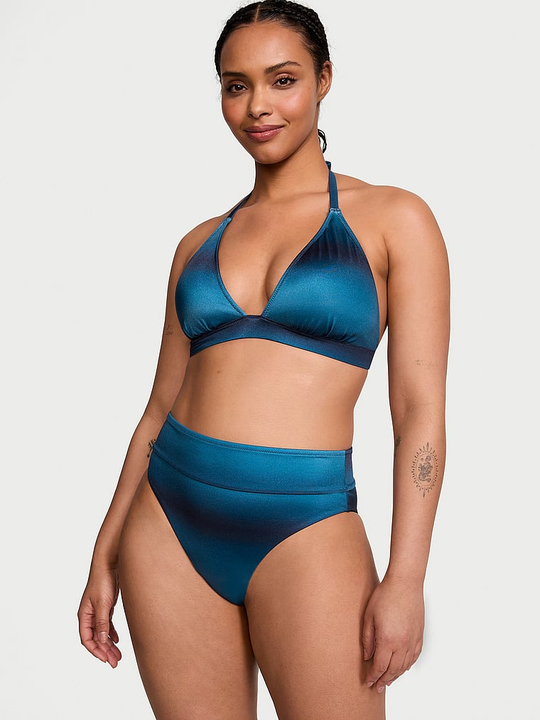 Victoria's Secret, Victoria's Secret Swim Mix & Match Removable Push-Up Halter Bikini Top, Blue Ombre, onModelFront, 1 of 3 Gilly  is 5'10" and wears 36D or Large
