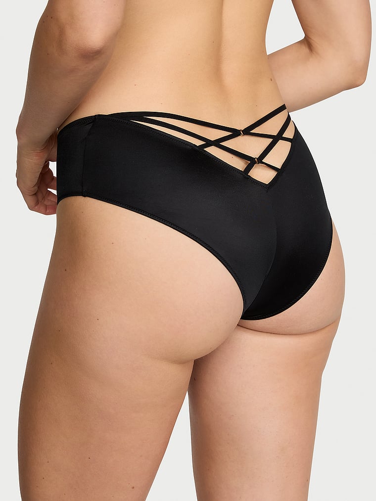 Victoria's Secret, Very Sexy Strappy-Back High-Leg Cheeky Panty, Black, onModelBack, 2 of 3 Katherine is 5'10" or 178cm and wears Large